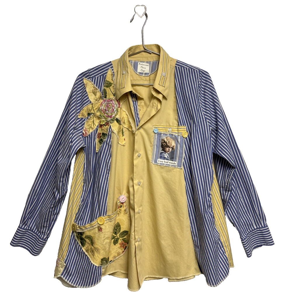 Bohemian Paris Rags Women's Unique Multicolor Button Long Sleeve Shirt - 1X - 2X